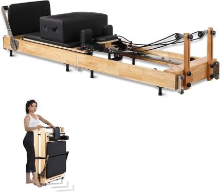 Foldable Pilates Reformer Machine Rubber Wood Strength Exercise Equipment Pilates Reformer Workout Machine for Home Gym